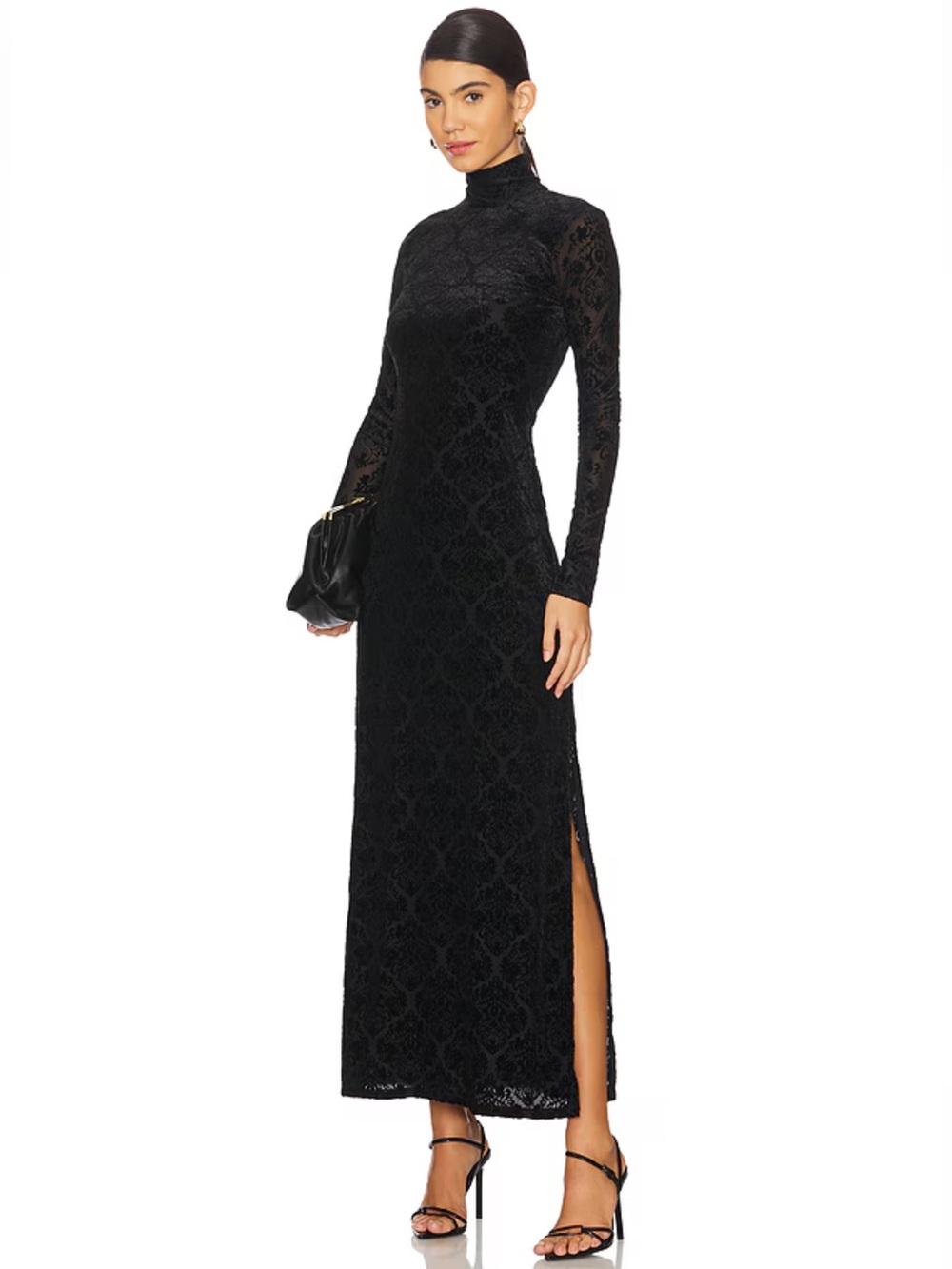 PAIGE Lucca Velvet Jacquard Mesh Maxi Dress Black XS